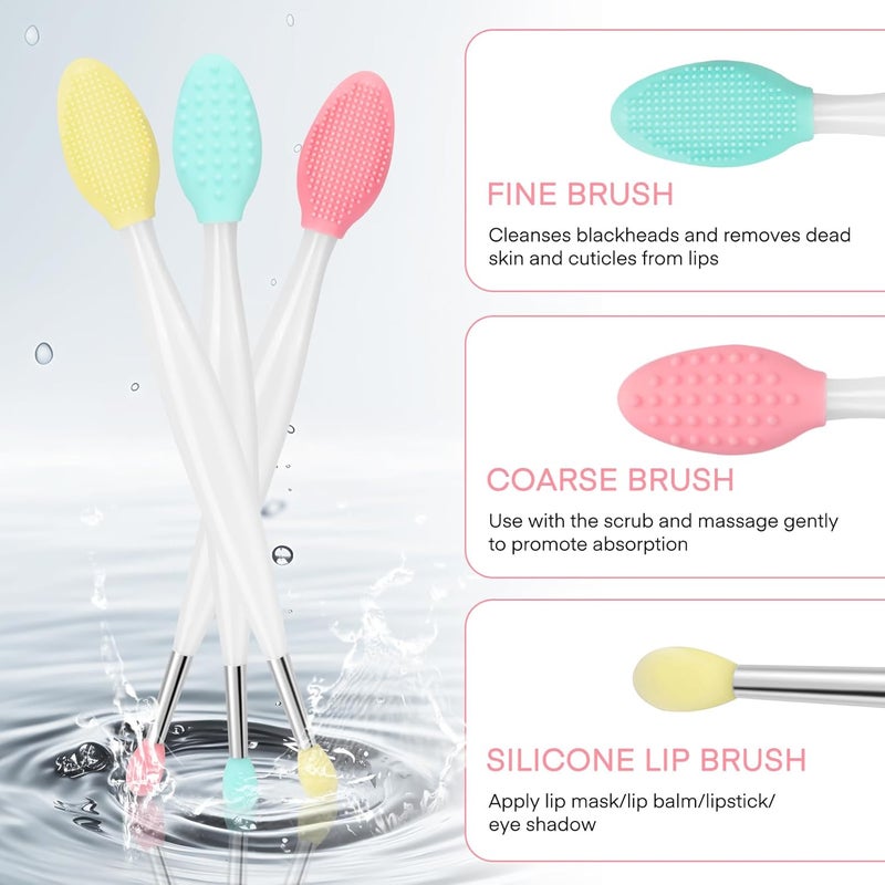Unaone Lip Scrub Brush - 3 PCS Dual-ended Lip Scrubber Exfoliator and Silicone Lip Brush, 2-in-1 Silicone Lip Scrub Tool Lip Mask Applicator, Gentle Exfoliator & Applicator for Soft - Image 3